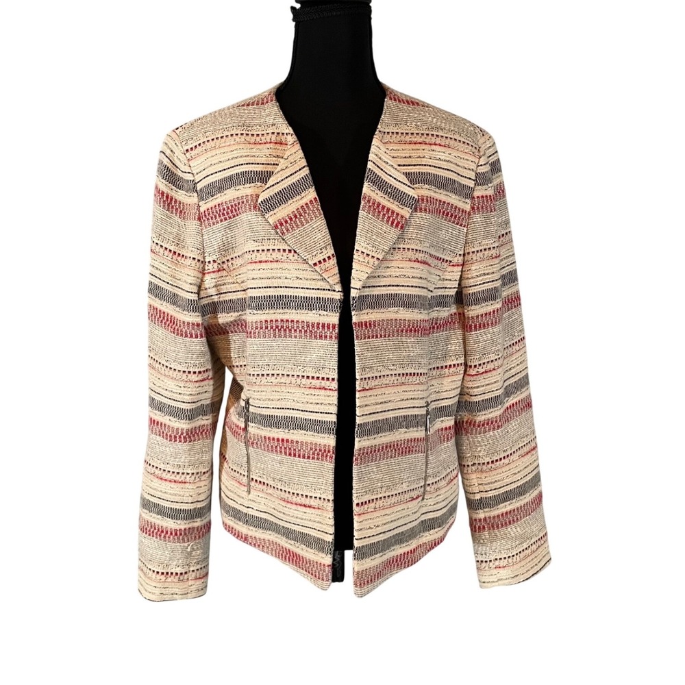 Tahari Arthur S Levine Striped Textured Blazer Jacket Women 14 Business Casual